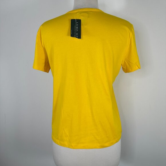 NWT Lauren Active Ralph Lauren T- Shirt Yellow Crest Logo Tee 100% Cotton Sz M - Picture 5 of 7
